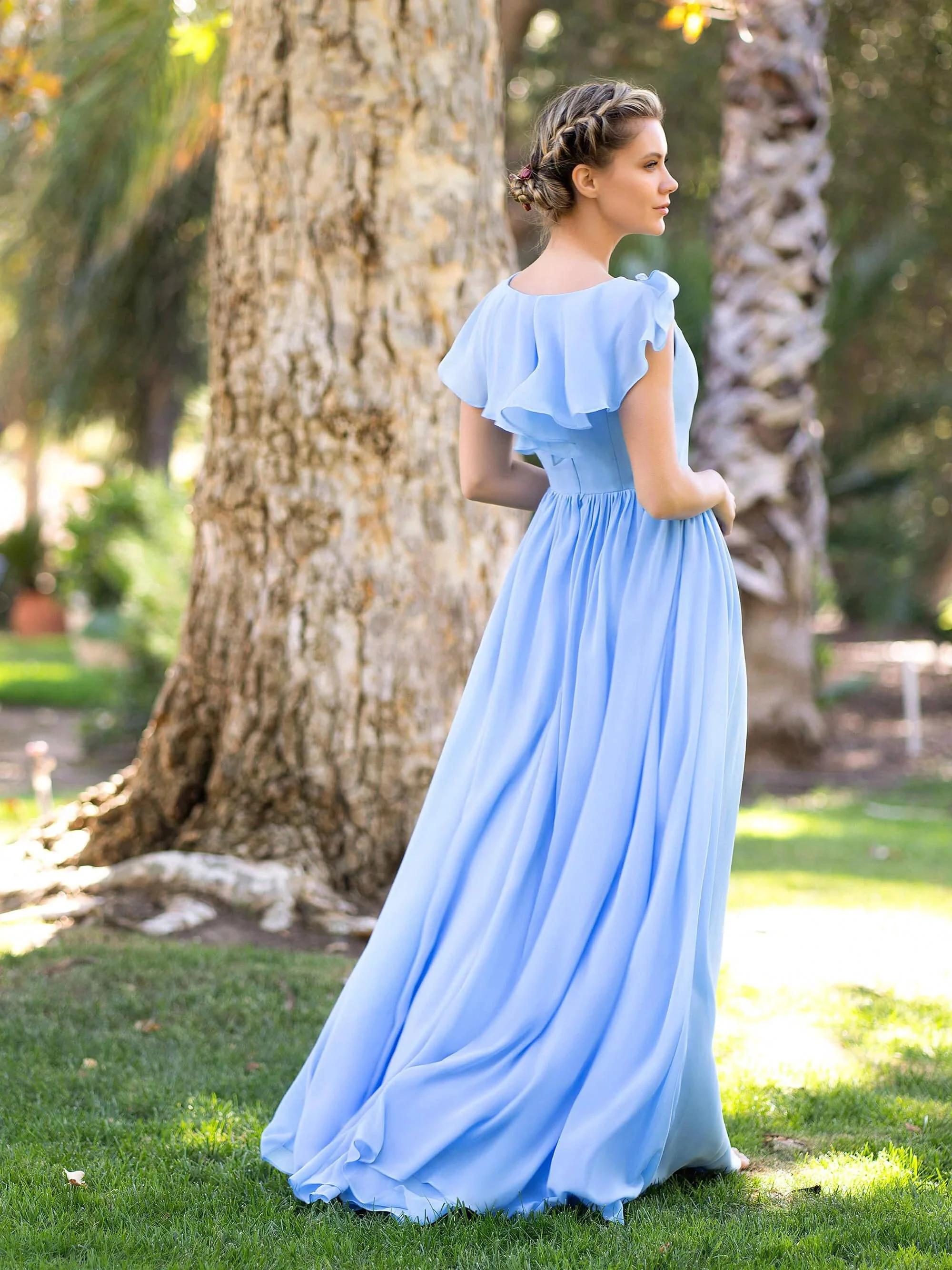 V-neck Asymmetric Top Chiffon Floor Length Dress - Image 2
