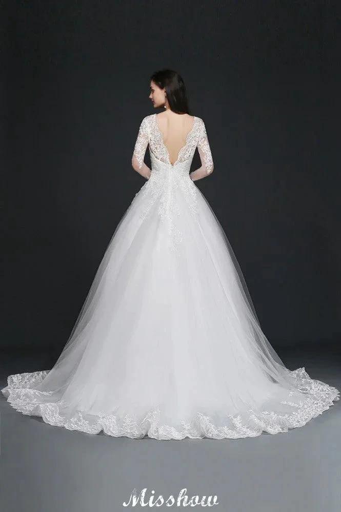 V-Neck Ball Gown Lace Tulle Wedding Dresses - Image 2