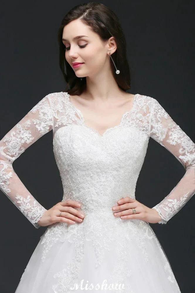 V-Neck Ball Gown Lace Tulle Wedding Dresses - Image 5