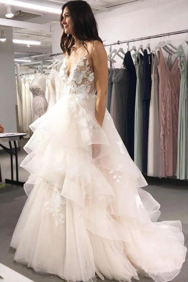 V Neck Ball Gown Wedding Dresses Layered Skirt Wedding Dress  WD345 - Image 2