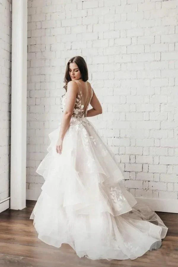 V Neck Ball Gown Wedding Dresses Layered Skirt Wedding Dress  WD345 - Image 3