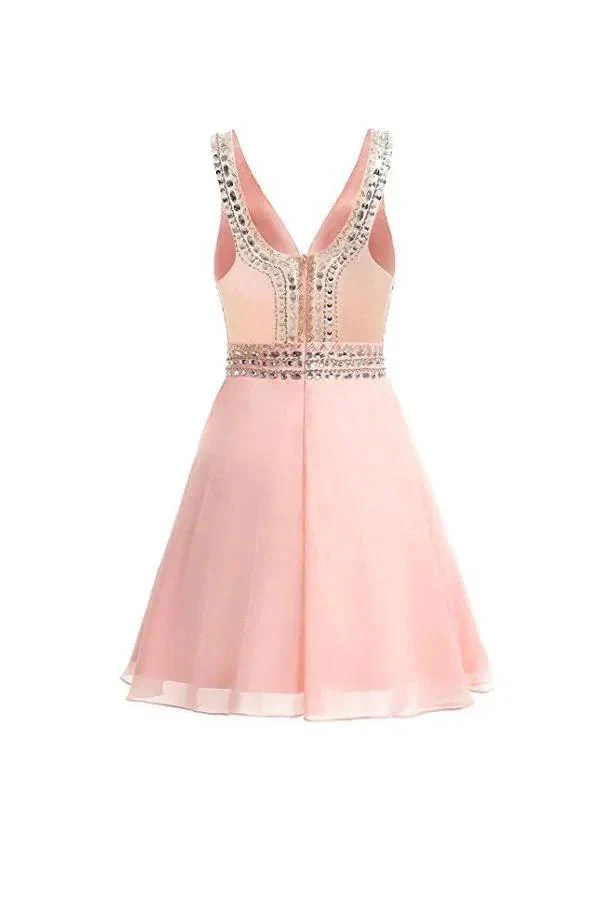 V-neck Beads Chiffon Homecoming Dress Short Prom Dress PG089 - Image 3