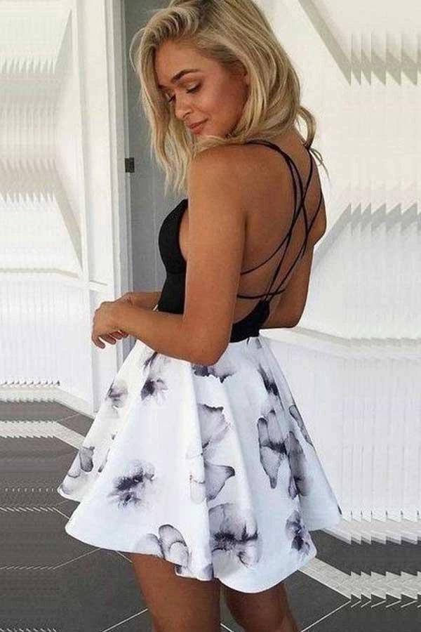 V Neck Black Spaghetti Straps Mini Homecoming Dresses Party Dresses PD196 - Image 2
