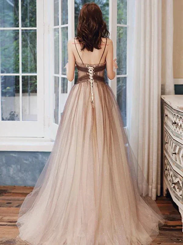 V Neck Brown Ombre Long Prom Dresses, Brown Ombre Floor Length Formal Evening Dresses Y1820 - Image 3