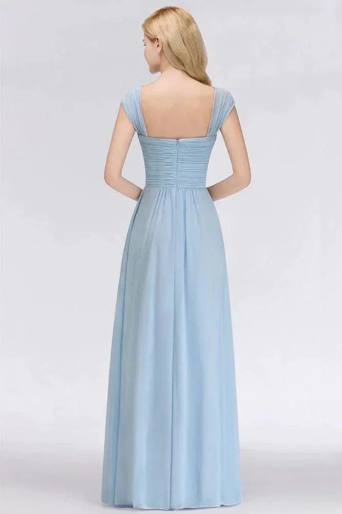 V-Neck Chiffon aline Bridesmaid Dress Sky Blue Floor Length Evening Swing Dress - Image 2
