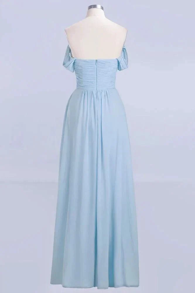 V-Neck Chiffon aline Bridesmaid Dress Sky Blue Floor Length Evening Swing Dress - Image 4
