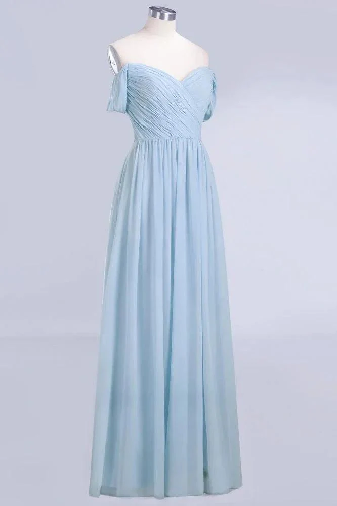 V-Neck Chiffon aline Bridesmaid Dress Sky Blue Floor Length Evening Swing Dress - Image 7