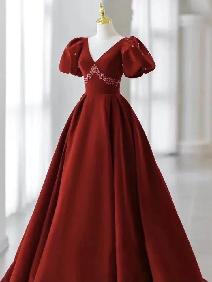 V-neck Evening Dress Charming Prom dress Velvet Party Dress Bubble Sleeve Dress Y4573 - Image 2