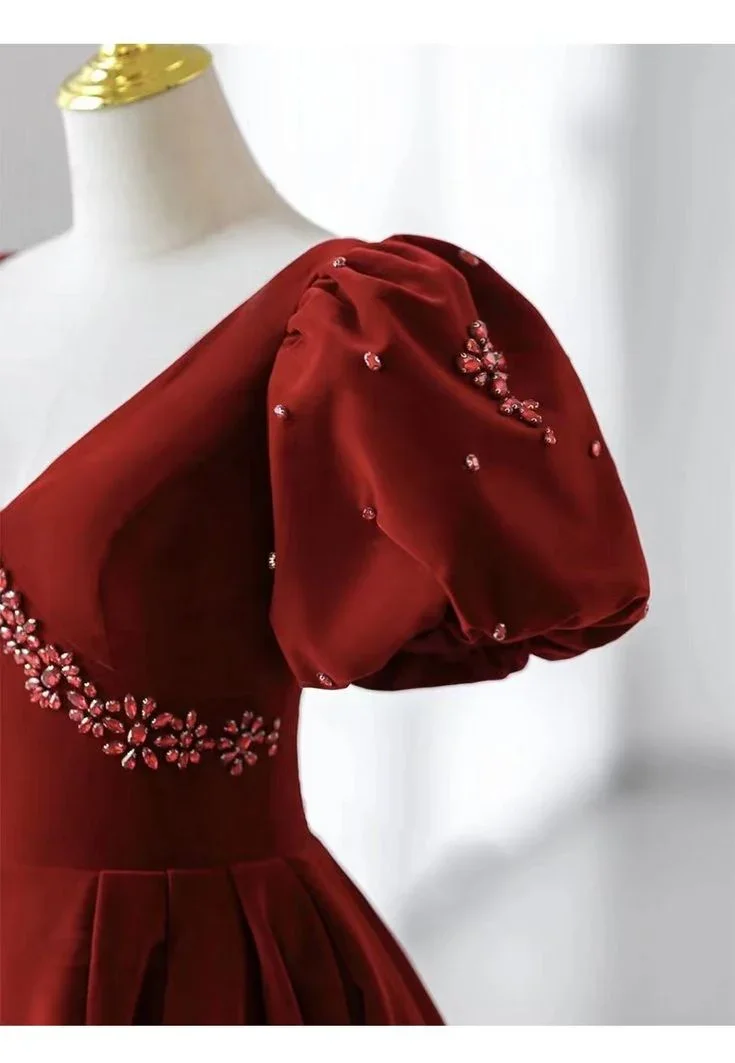 V-neck Evening Dress Charming Prom dress Velvet Party Dress Bubble Sleeve Dress Y4573 - Image 3