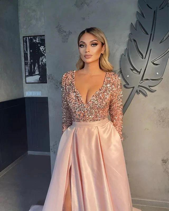 V-neck Evening Gowns For Women A-Line Split Prom Dress - Image 2