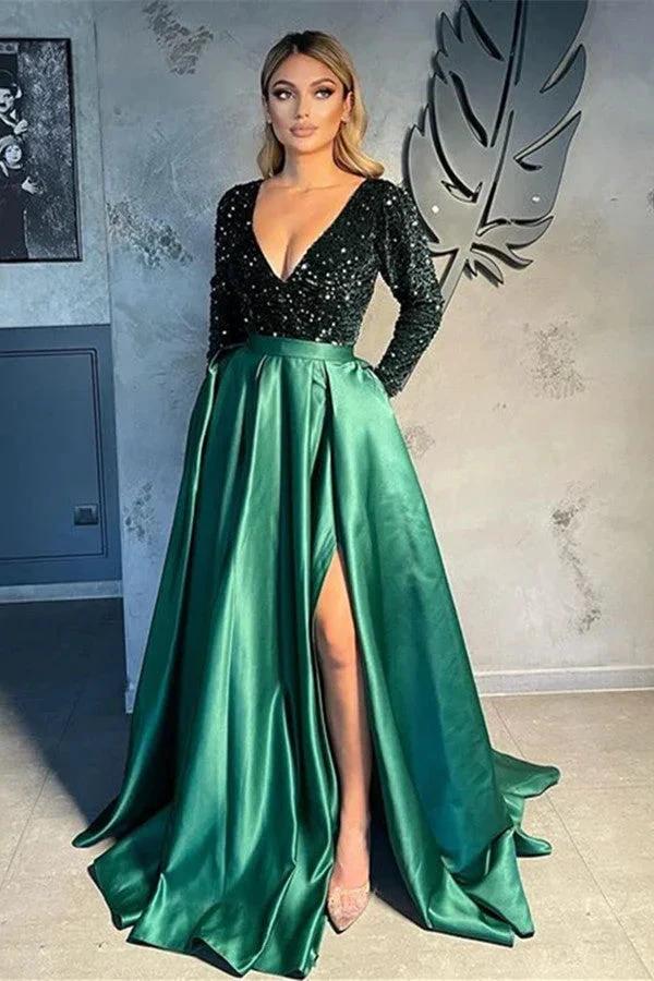 V-neck Evening Gowns For Women A-Line Split Prom Dress - Image 3