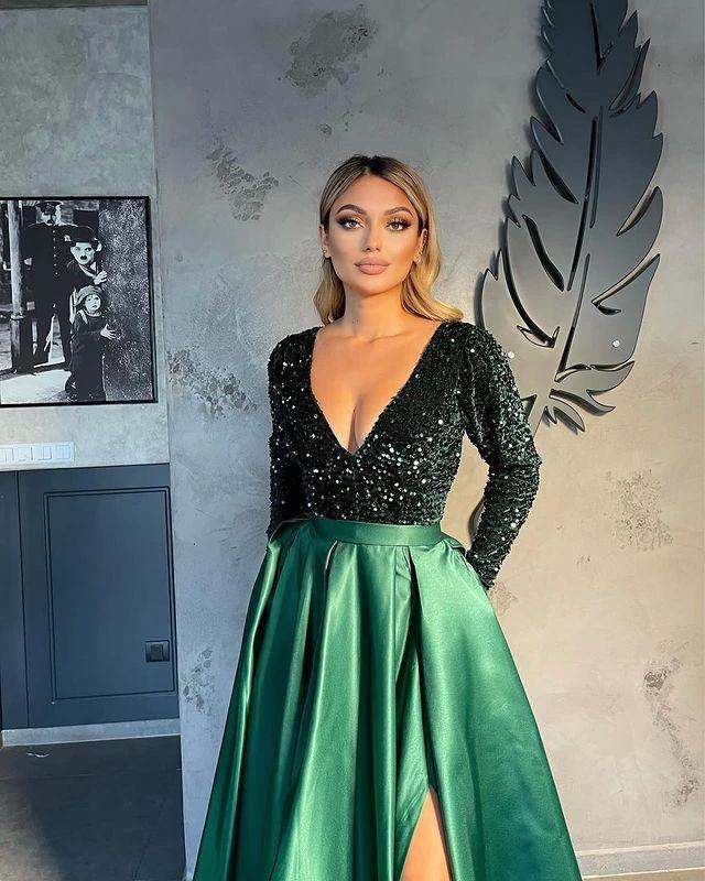 V-neck Evening Gowns For Women A-Line Split Prom Dress - Image 4