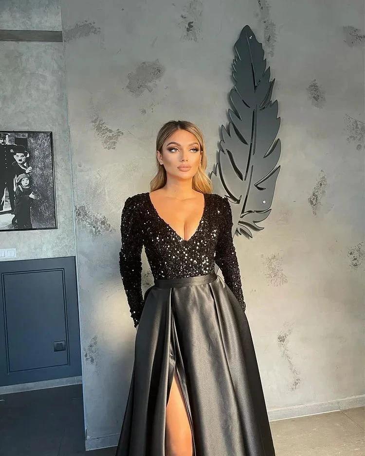 V-neck Evening Gowns For Women A-Line Split Prom Dress - Image 6