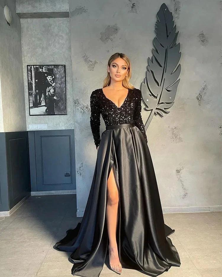 V-neck Evening Gowns For Women A-Line Split Prom Dress - Image 7