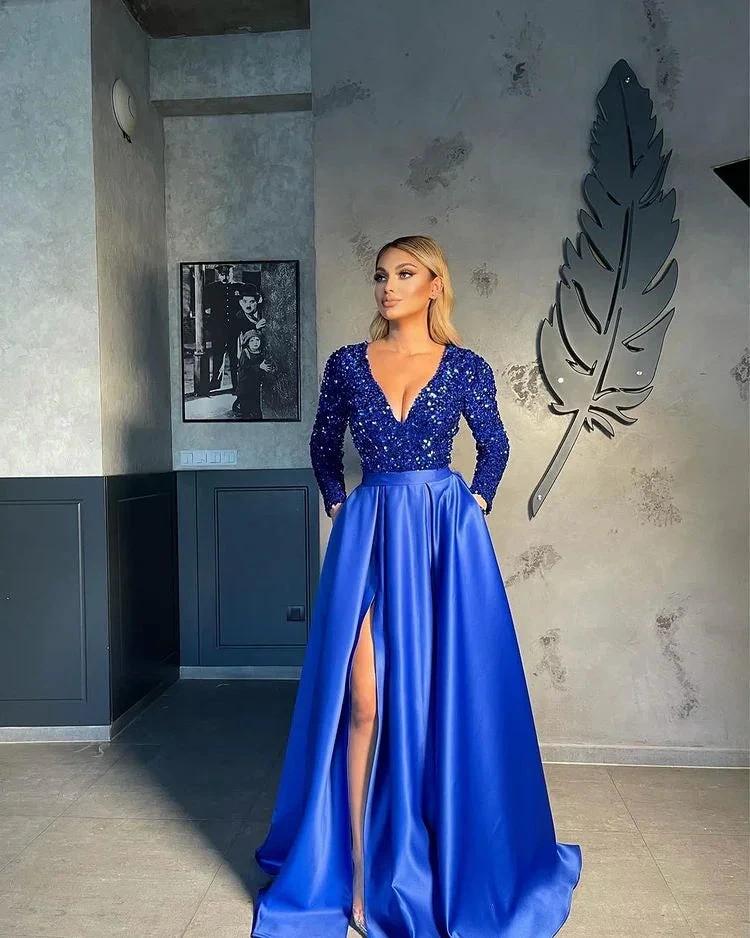 V-neck Evening Gowns For Women A-Line Split Prom Dress - Image 8