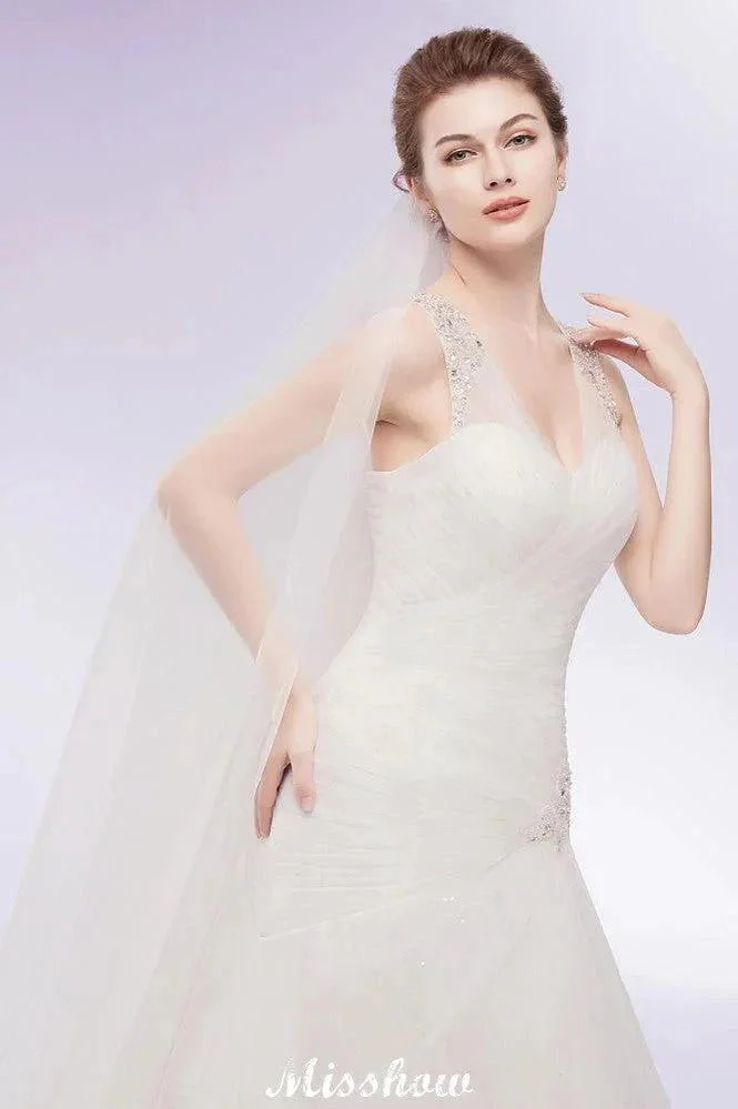 V-neck Floor Length Mermaid Crystals Tulle Wedding Dresses - Image 7