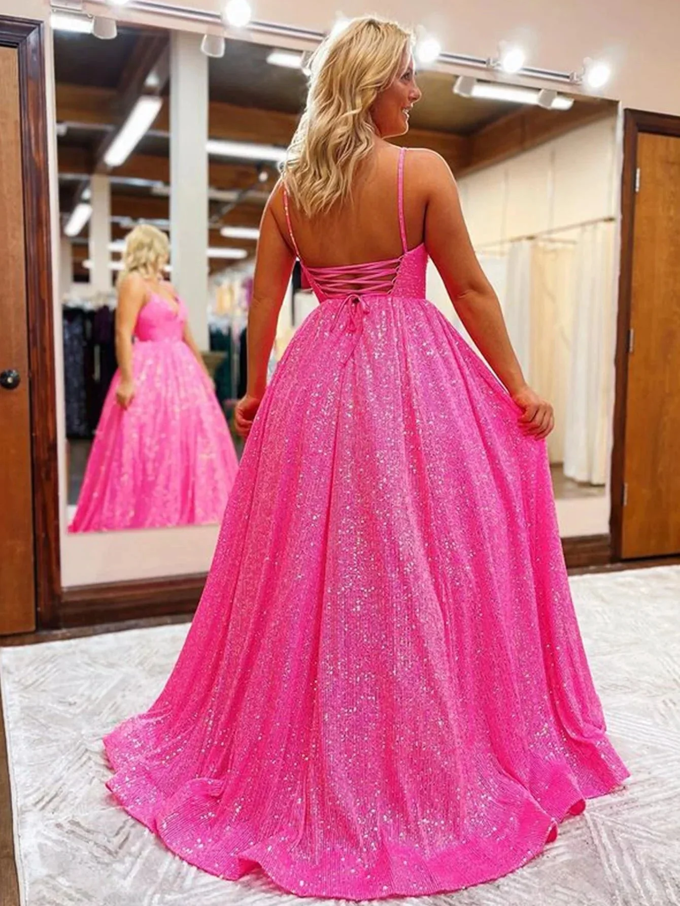 Hayden |A-line V Neck Sequins Long Prom Dress - Image 2