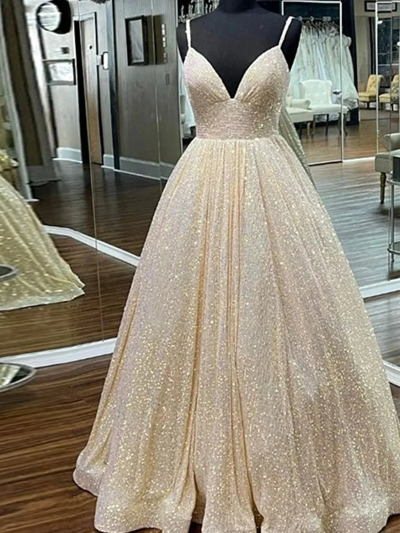Hayden |A-line V Neck Sequins Long Prom Dress - Image 3