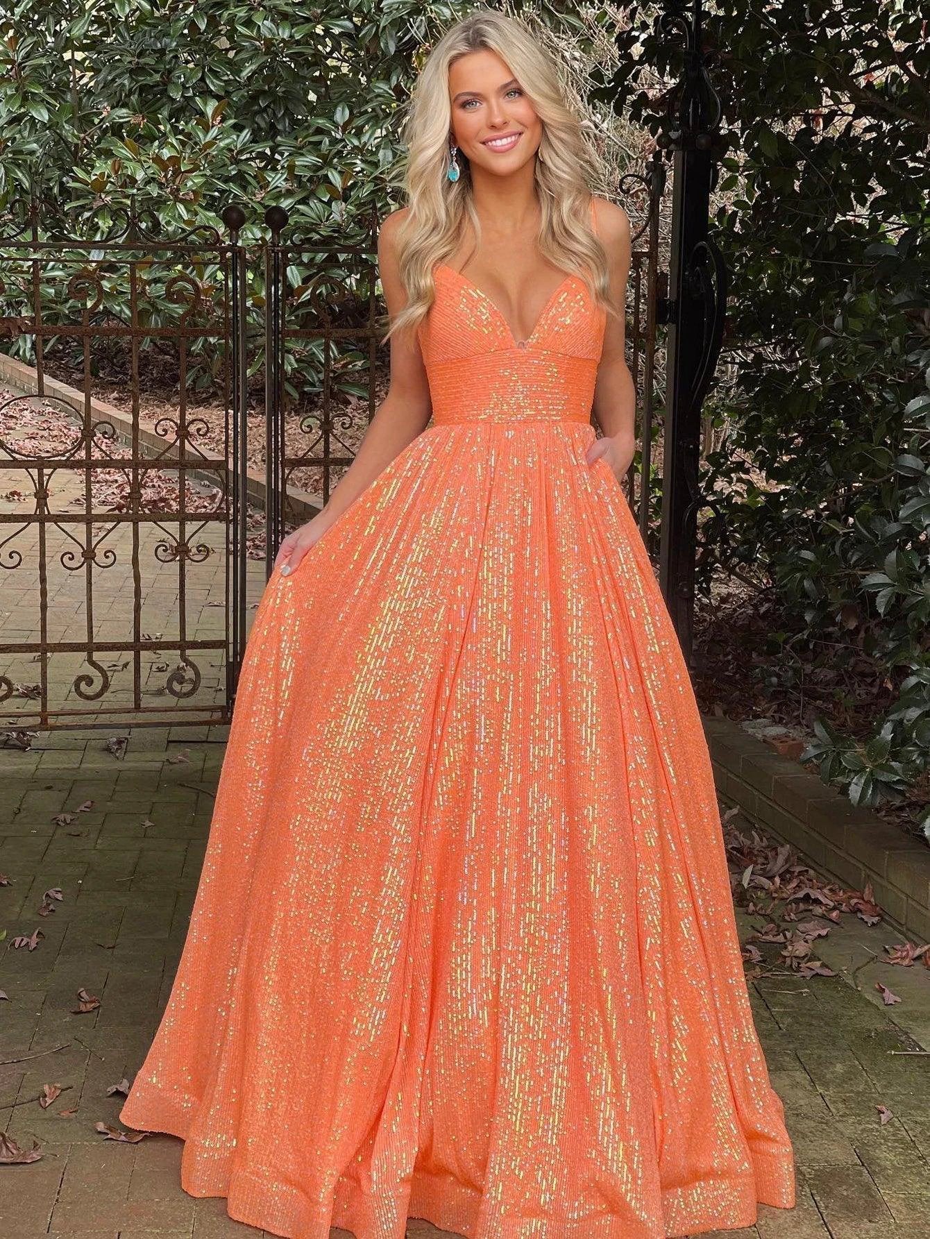 Hayden |A-line V Neck Sequins Long Prom Dress - Image 4