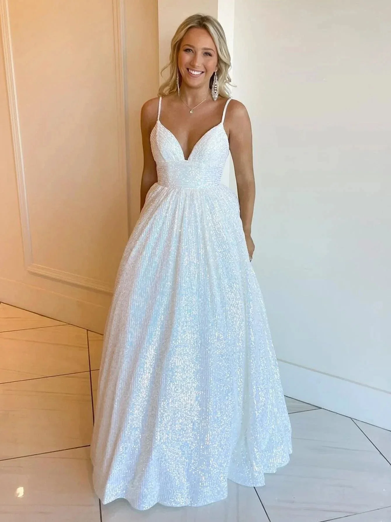Hayden |A-line V Neck Sequins Long Prom Dress - Image 5
