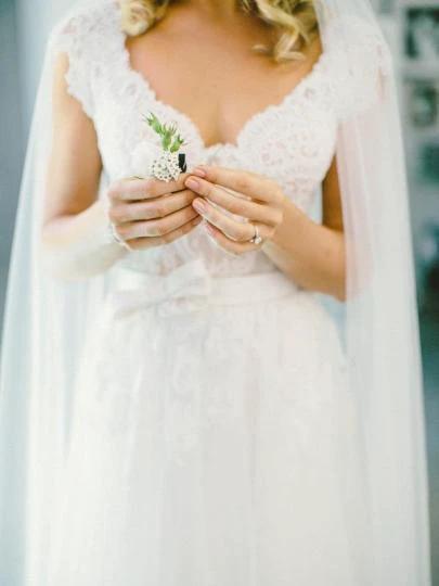 V-Neck Lace Tulle Cap Sleeve A-Line Wedding Dress WD136 - Image 2