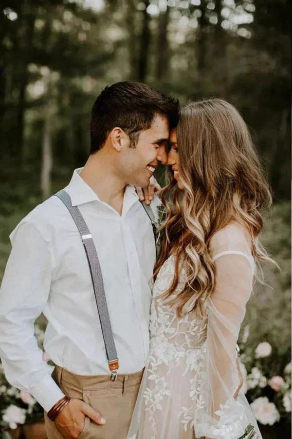 V Neck Long Sleeve Wedding Dress Rustic Wedding Gown WD725 - Image 4
