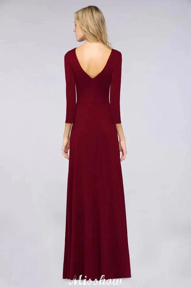 V-Neck Long-Sleeves Side-Slit Floor-Length Bridesmaid Dress with Ruffles - Image 2