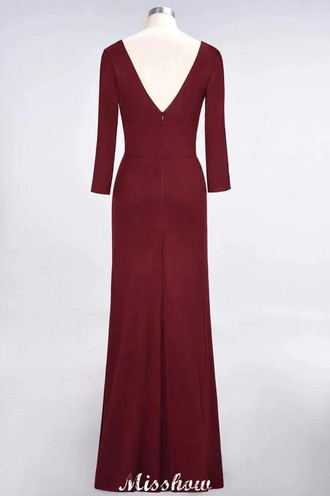 V-Neck Long-Sleeves Side-Slit Floor-Length Bridesmaid Dress with Ruffles - Image 6