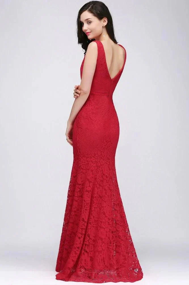 V-neck Mermaid Floor-length Lace Prom Dress - Image 2