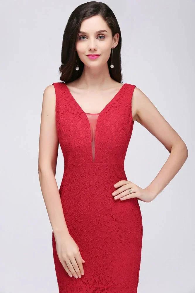 V-neck Mermaid Floor-length Lace Prom Dress - Image 3