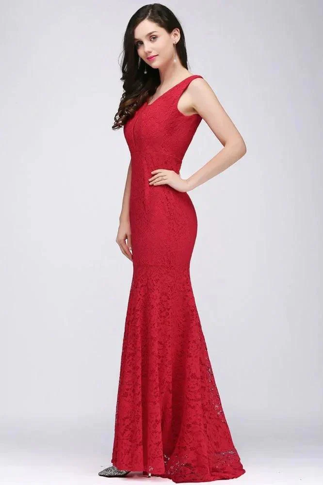 V-neck Mermaid Floor-length Lace Prom Dress - Image 4