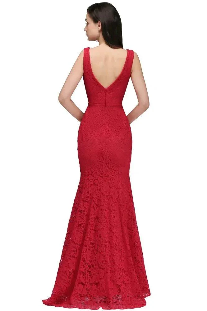 V-neck Mermaid Floor-length Lace Prom Dress - Image 5