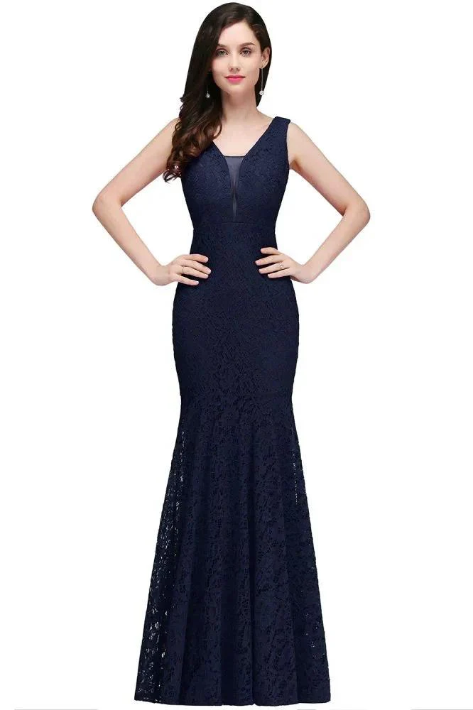 V-neck Mermaid Floor-length Lace Prom Dress - Image 6