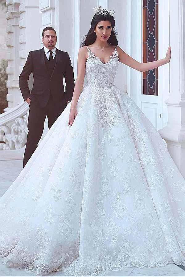 V-neck Neckline Ball Gown Wedding Dresses With Lace Appliques WD187 - Image 2