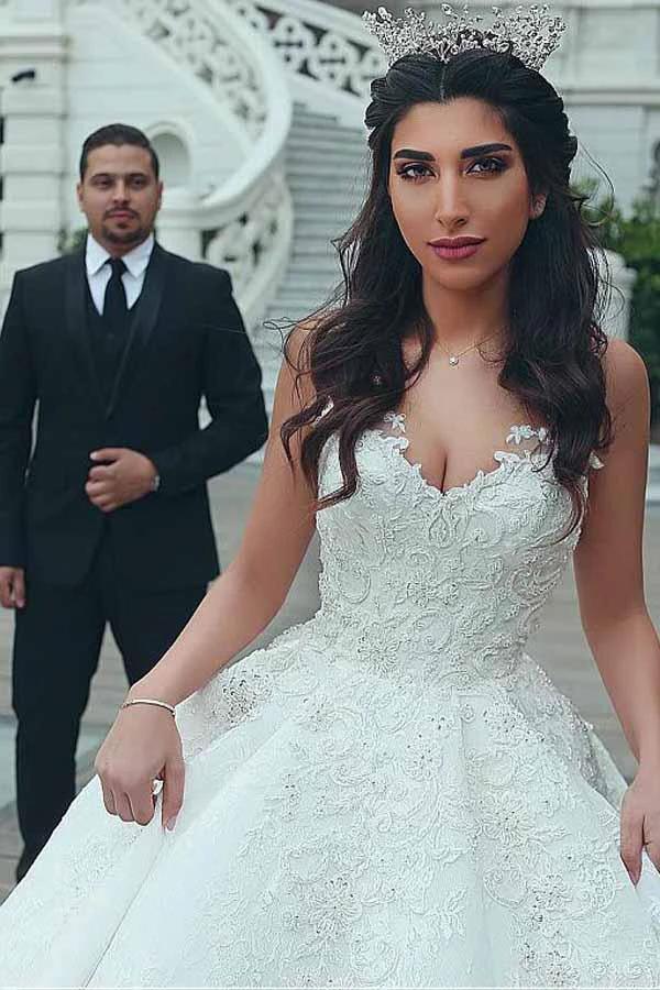 V-neck Neckline Ball Gown Wedding Dresses With Lace Appliques WD187 - Image 3