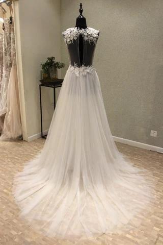 V-Neck Open Back Tulle Ivory Beach  Wedding Dress WD197 - Image 2