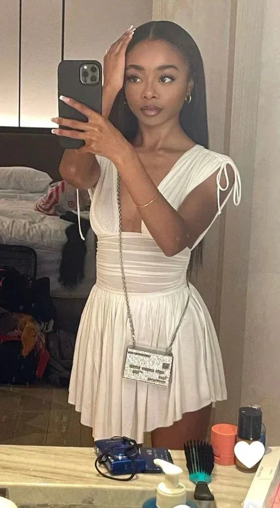 V-Neck Pleated Chiffon Mini Homecoming Dress Sleeveless Wrap Slim High Waist Party Dress Y7075 - Image 2