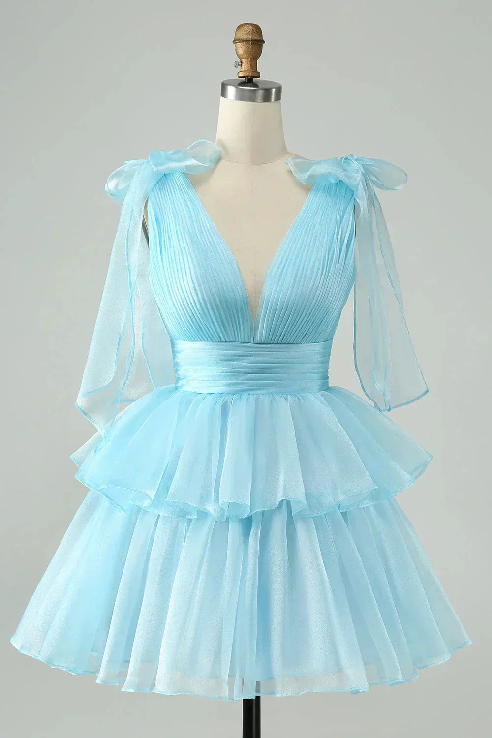 V Neck Pleated Tiered Short Homecoming Dress SYH109 - Image 3