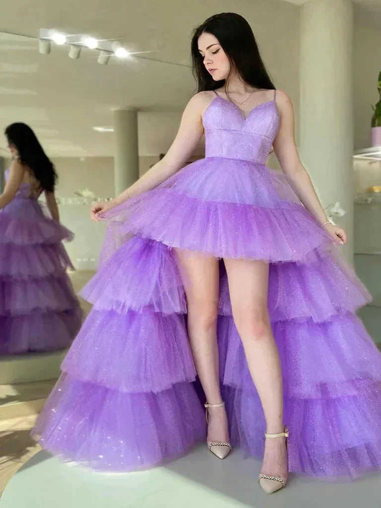 V Neck Purple High Low Prom Dresses Purple High Low Formal Homecoming Dresses Y1689 - Image 2
