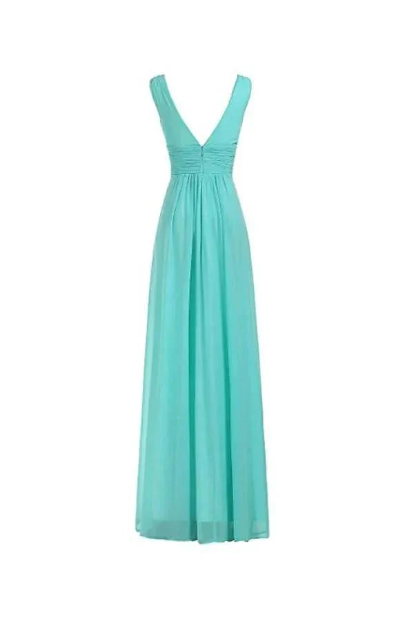 V-Neck Ruched Waist Long Prom Evening Gown Bridesmaid Dress BD006 - Image 2