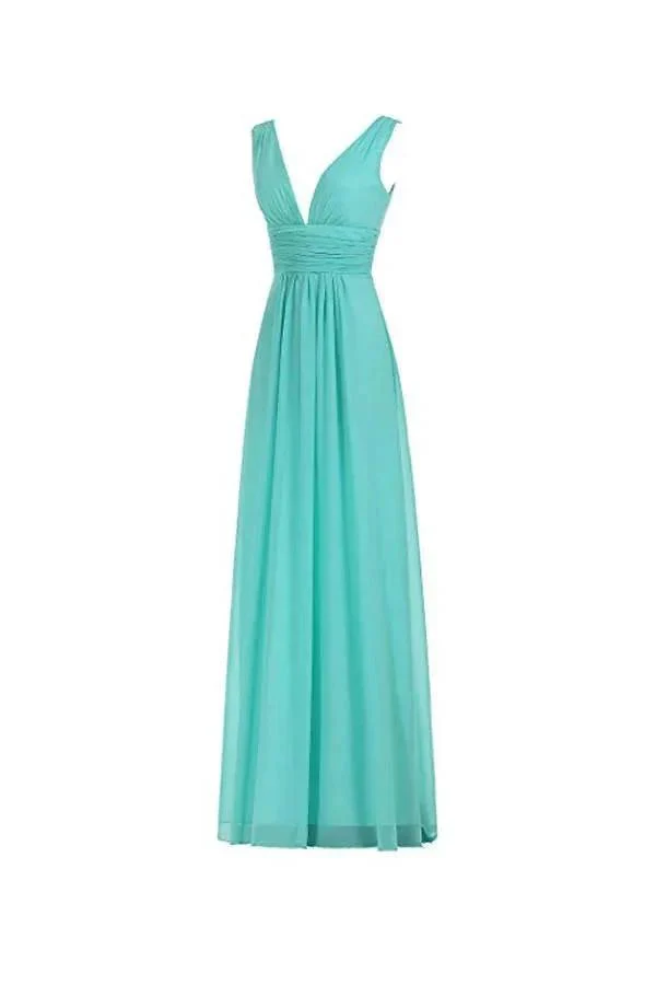 V-Neck Ruched Waist Long Prom Evening Gown Bridesmaid Dress BD006 - Image 3