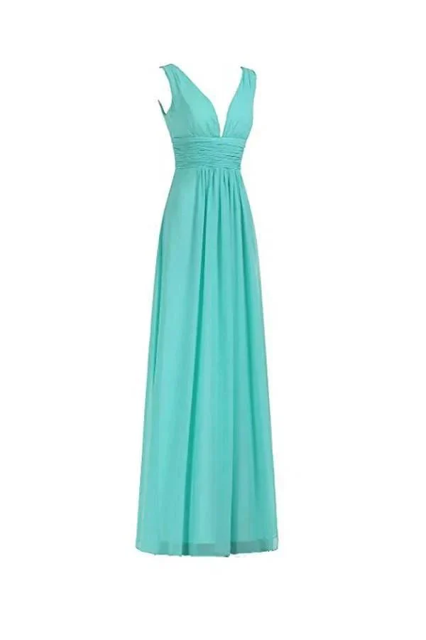 V-Neck Ruched Waist Long Prom Evening Gown Bridesmaid Dress BD006 - Image 4