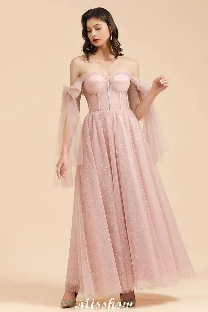 V-Neck Ruffle Chffion Sleeves Aline Bridesmaid Dress Dusty Pink Wedding party Dress - Image 6