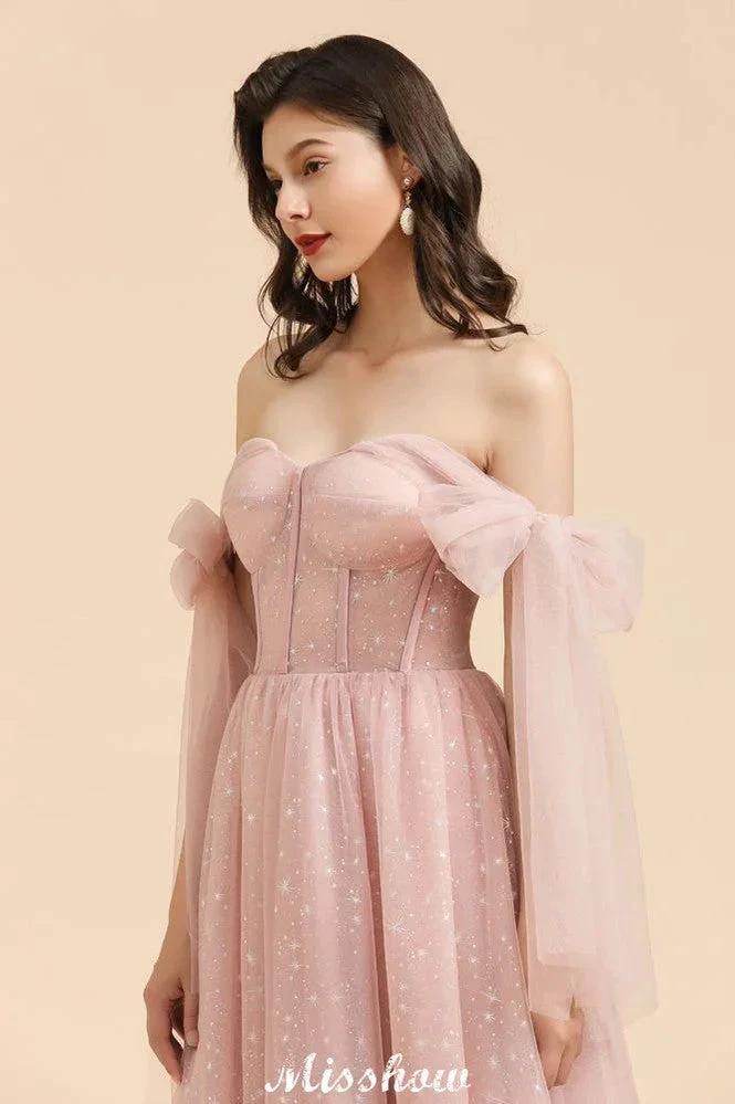 V-Neck Ruffle Chffion Sleeves Aline Bridesmaid Dress Dusty Pink Wedding party Dress - Image 7