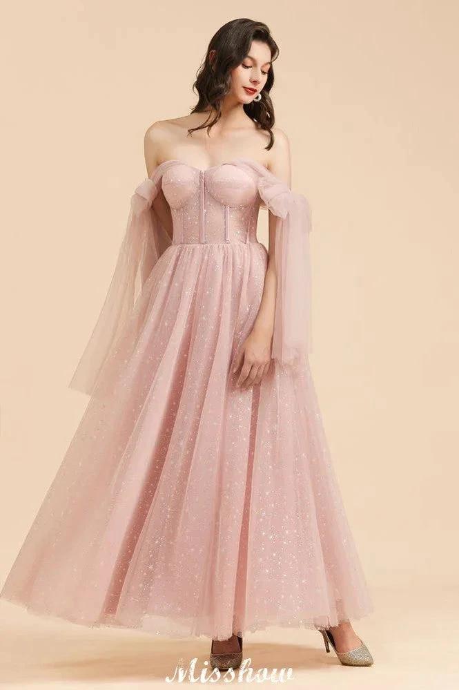 V-Neck Ruffle Chffion Sleeves Aline Bridesmaid Dress Dusty Pink Wedding party Dress - Image 8