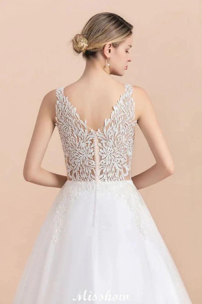 V-Neck See-through Lace Aline Wedding Dress Floor length Princess Bridal Gown - Image 8