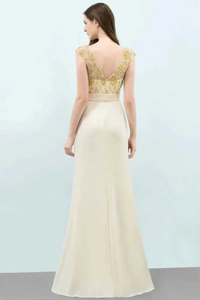 V-neck Sequined Top A-line Floor Length Chiffon Prom Dresses - Image 4