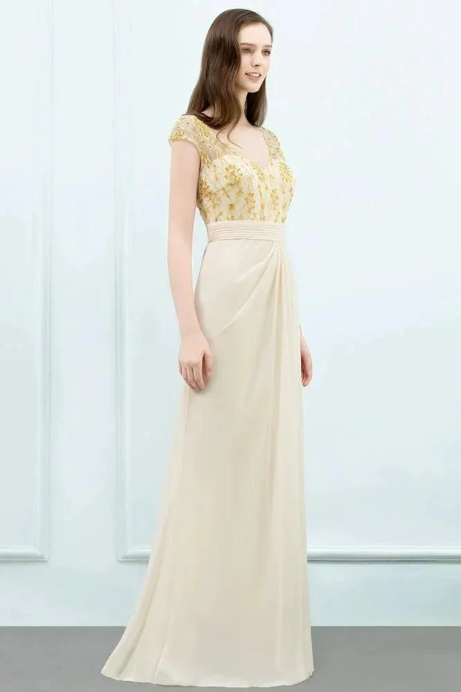 V-neck Sequined Top A-line Floor Length Chiffon Prom Dresses - Image 8