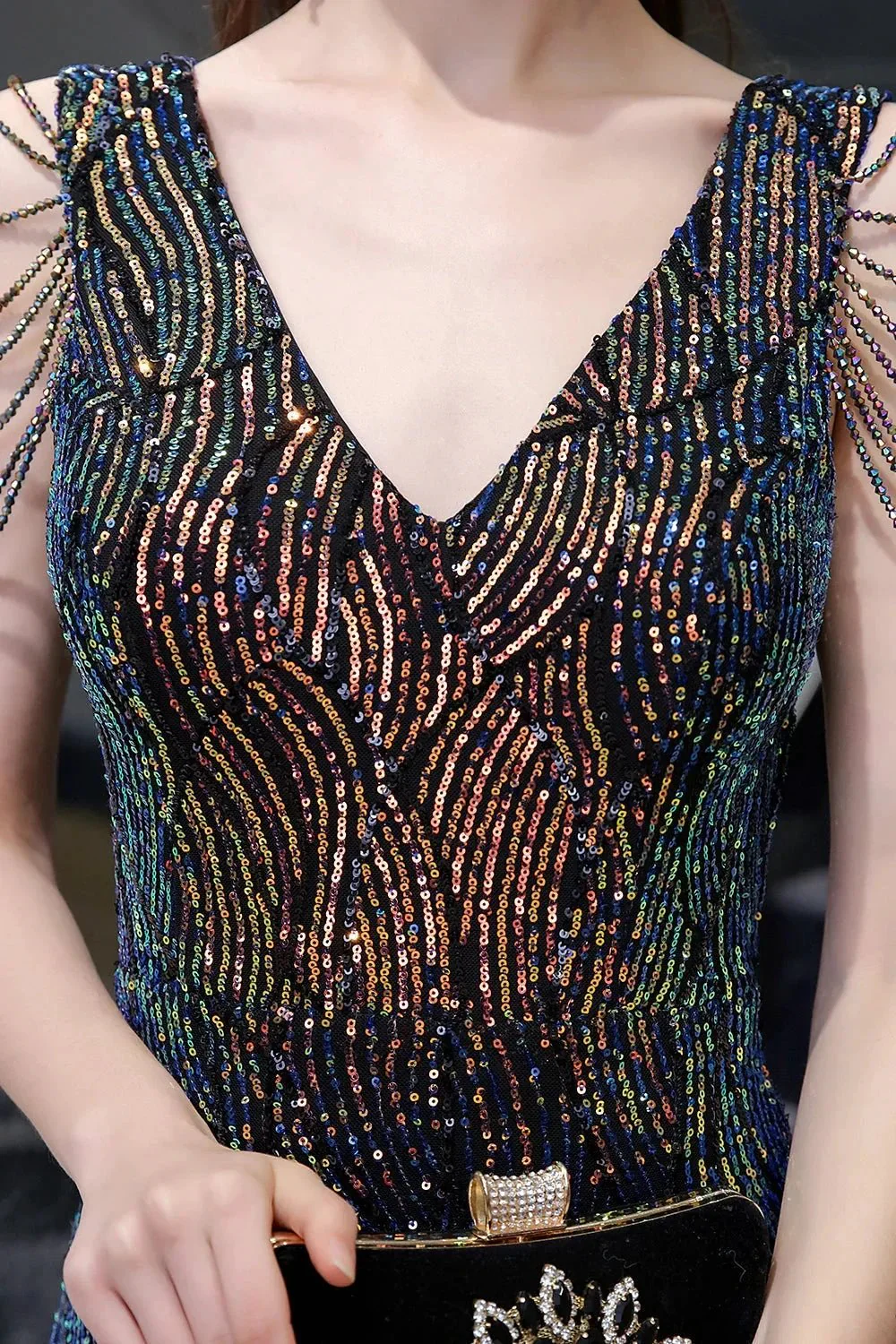 V-Neck Sequins Long Evening Dress With Split - Image 6