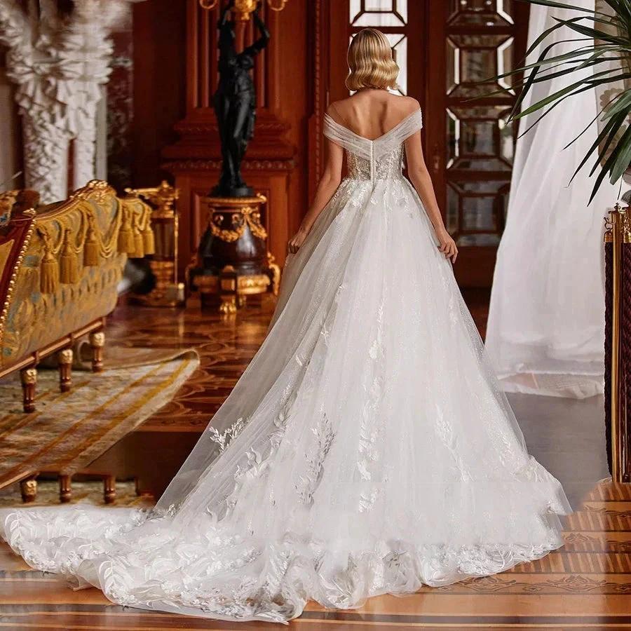 V-neck Sexy Romantic Wedding Dress 2023 A-line Floor-length Charming Off The Shoulder Beaded Appliques Bridal - Image 3